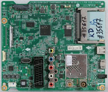 Mainboard LG 42LB620V, 42LB628V, 42LB629V, 49LB62V, 49LB629V (EBU62356105, LC43B/LD43B/LB43T EAX65388005(1.0), L14-TU3701, EBL61400501 TDJM-G101D, 472L013F-0002) Chips LG XD ENGINE LGE2131, SKhynix H27U1G8F…., SKhynix H5TQ1G63EFR-PBC