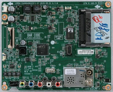 Mainboard LG 43LF510V (EBU63478102, LD55A EAX66408103 (1.0), EBL61660301 TDJN-G101D, 502L00SU-0003) Chips LG XD ENGINE LGE2136, Toshiba TC58NVG0S3…., DT1641AS, NTP7515