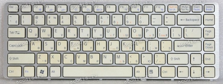 Keyboard Sony VGN-NW белая матовая в серебристой рамке русифицированная (p/n: 148737941, A1736534A, 012-003a-1367)