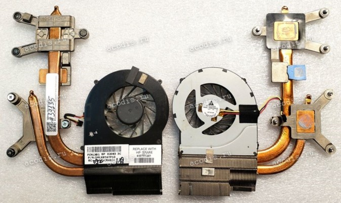 Сист.охл. HP Pavilion dv6-3000 (p/n: 610778-001, 610777-001, 3MLX8TATP20, KSB0505HA, DFB552005M30T) DC05V 3 pin