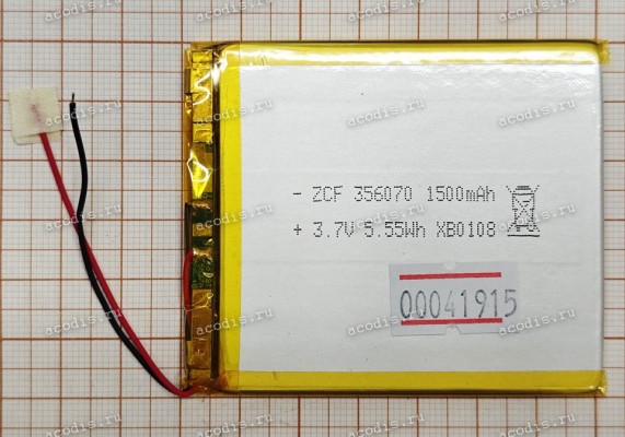 АКБ Li-Pol 3,7V 1500mAh 70x60x3,5 mm с контроллером 2 pin (REC 356070, SP13609) Digma eBook K1 АКБ Li-Pol 3,7V 1500mAh 70x60x3,5 mm с контроллером 2 pin (REC 356070, SP13609) Digma eBook K1